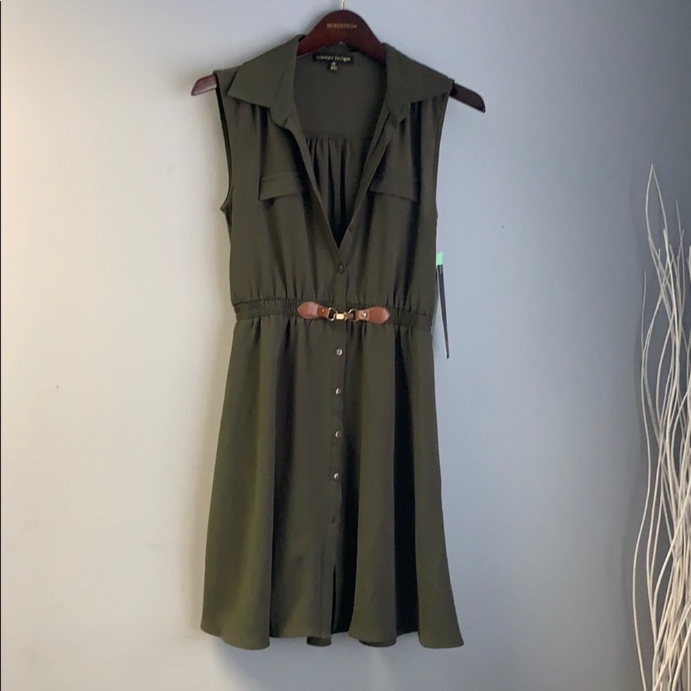 Woman’s button down olive green dress